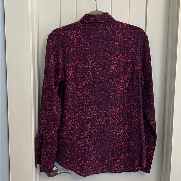 Catherine Gee 100% Silk Purple Red Abstract Print Button-Up Popover Shirt Small - Picture 3 of 7